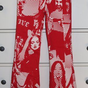 Juniors Edikted "Andy" Red/White Graphic Flare Leg Pants size XS